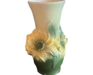 Royal Copley ceramic vase sculpted with a yellow flower. Circa mid-20th century.