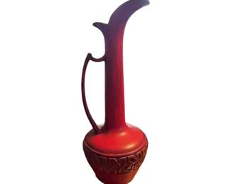 Haeger art pottery red Grecian handled pitcher, model #4070. Circa mid-20th century.