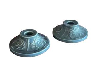Rookwood Pottery blue dogwood blossom candle holders. Circa 1920s to 1940s