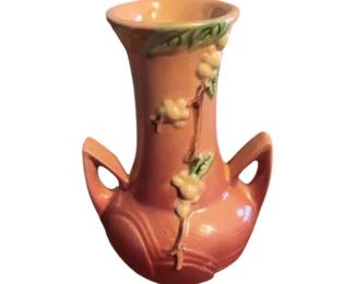 Roseville Pottery, USA, Snowberry pink two-handed vase, circa 1933.
