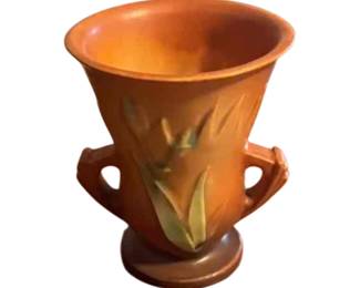 Roseville Pottery Iris double-handed vase with stylized floral motifs. Circa 1930s.