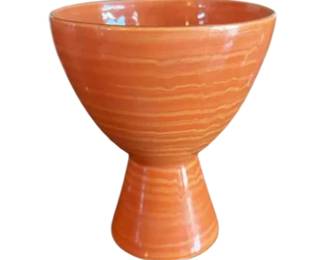 McCoy pottery Harmony line orange rib pedestal vase. Circuit 1961