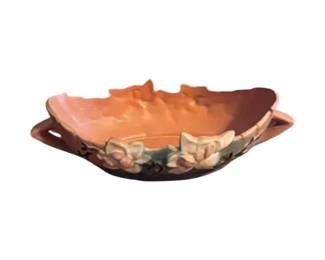 Roseville pottery waterlily 10 inch handled carousel bowl 449–10. Circuit 1940s.