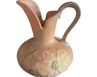 Weller pottery, pitcher with dogwood flower motif. Circa 1910 to 1930.