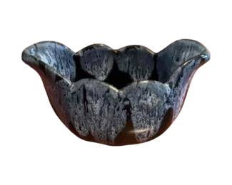 Anne Van Briggle "Scallop Tulip" pottery bowl, black with blue accents.