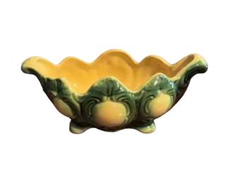 Hull #403, yellow and green majolica-style console bowl. Circa 1940s to 1950s.