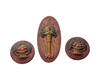 Three vintage chalk wear fruit basket plaques. Circa mid-20th century.