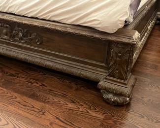 Restoration Hardware French Empire carved king bed frame + 2 open nightstands