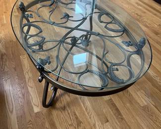 Iron and glass coffee table - – aged brass finish  51.5L x 33h x 19h