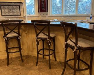 Restoration Hardware Madeleine armless barstools with linen covered cushions. 3 available - 47h overall x 31.5h seat x 16.5w 