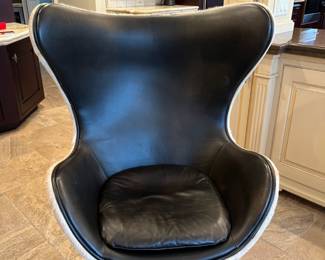 Restoration Hardware Copenhagen hair-on-hide Egg chairs (2) + ottoman - 43.5h x 31w x 31d – swivel ottoman 27.5w x 21.5d x 19.5h