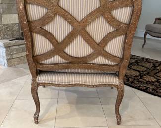 pair linen covered bergere arm chairs - – 33w x 32d x 41.5h