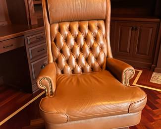 Hickory Leather desk chair – overall 50h x 26.6H top of arm 28w     