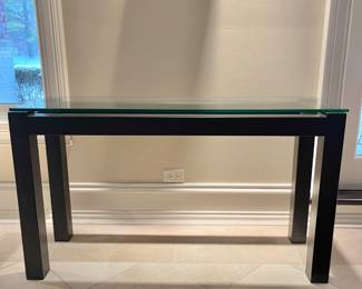 Heavy metal with glass top console table-matching pieces available - 52w x 16d x 30h
