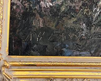 Harbor scene original painting by KH Fassbender 54w x 30h