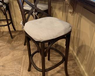 Restoration Hardware Madeleine armless barstools with linen covered cushions. 3 available - 47h overall x 31.5h seat x 16.5w 