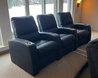 6 home theatre recliners in dark gray leather
