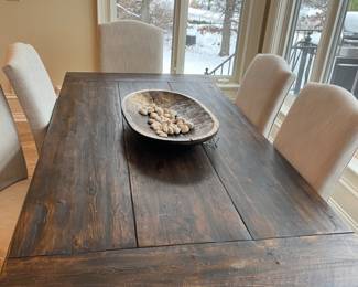 Restoration Hardware Salvaged Wood Extending Trestle dining table - 84L x 42w x 30 as shown plus two 18" extensions available - RH Hudson Parsons chairs - 5 side chairs, 2 arm chairs