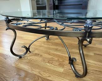 Iron and glass coffee table - – aged brass finish  51.5L x 33h x 19h