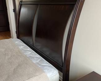 Queen dark wood bed frame - 56h headboard x 30h footboard x 64w. and matching nightstand
