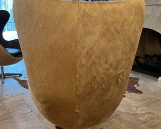 Restoration Hardware Copenhagen hair-on-hide Egg chairs (2) + ottoman - 43.5h x 31w x 31d – swivel ottoman 27.5w x 21.5d x 19.5h