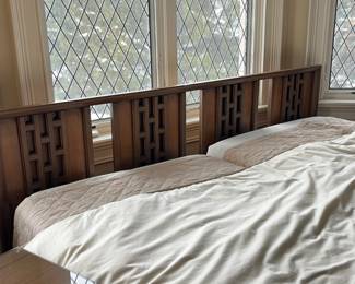 MCM White Fine Furniture king bedroom suite - headboard, 4 panel wood inserts. Has hardware to attach a metal bed frame. 79.5w x 37h