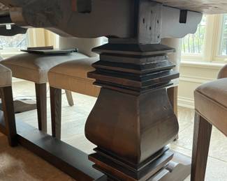 Restoration Hardware Salvaged Wood Extending Trestle dining table - 84L x 42w x 30 as shown plus two 18" extensions available - RH Hudson Parsons chairs - 5 side chairs, 2 arm chairs