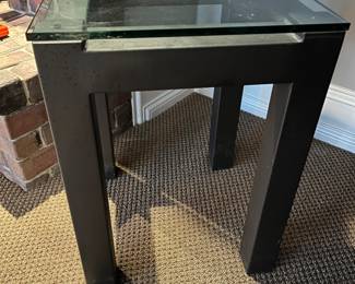 Heavy metal and glass top end table-coordinating console and taller end table available. 20sq x 28h