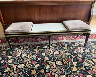 MCM bench with inset stone and cushions - 60.25w x 18d x 18h top of cushion