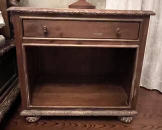 Restoration Hardware French Empire carved king bed frame + 2 open nightstands