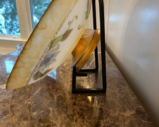 Italian handpainted glass footed bowl on stand