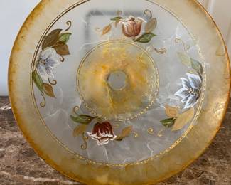 Italian handpainted glass footed bowl on stand
