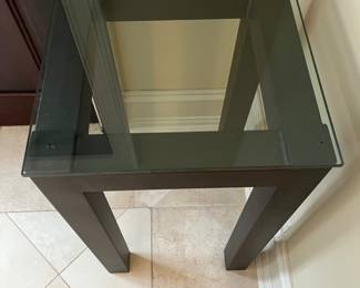 Heavy metal and glass top table bar table -coordinating console and additional end table available - 20sq x 36h