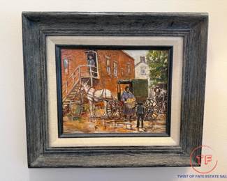 Signed Oil on Board "Country Store" (Fredericksburg, Ohio) by LESLIE COPE (1980)
