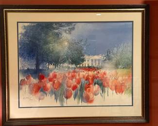 Original Watercolor "White House Spring" by NITA ENGLE AWS