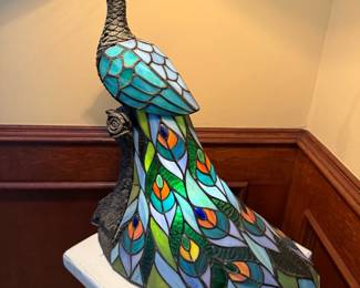 Tiffany Style-Stained Glass Peacock Lamp