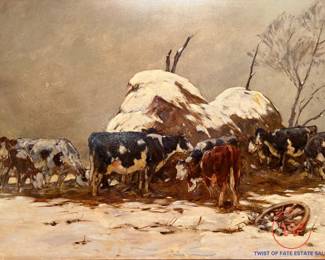 Original Oil on Board Farm Scene by LESLIE COPE (1970)