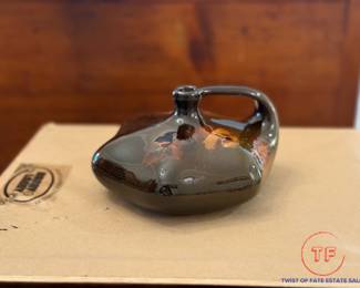 c1920’s Antique Signed Weller Art Pottery Brown Louwelsa Pitcher Vase with Pansies