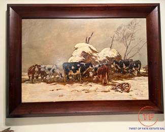 Original Oil on Board Farm Scene by LESLIE COPE (1970)