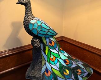 Tiffany Style-Stained Glass Peacock Lamp