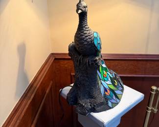 Tiffany Style-Stained Glass Peacock Lamp