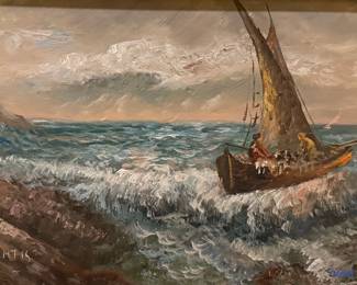 Original Oil on Canvas "Stormy Sea" by GIUSEPPE DE FLORENTIS (Italian 20th C)