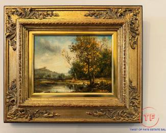 Original Oil on Canvas After ANTON SEITZ River Landscape Scene