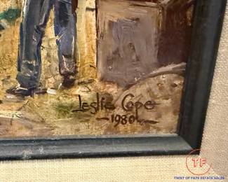 Signed Oil on Board "Hitching Rail at the County Fair" (Mount Hope, Ohio) by LESLIE COPE (1980)