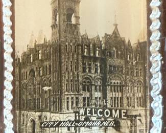 1890's Antique "Welcome City Hall, OMAHA Neb." Photograph Glass Paperweight