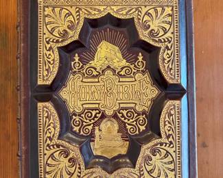 Antique 1885 Large Carved Leather Bible