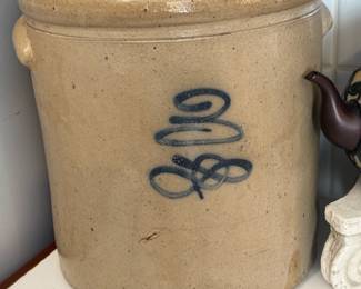 Antique RED WING 3 Gallon Bee Sting X Crazy Eight Dragon Fly Salt Glaze Stoneware Crock
