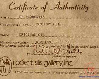 Original Oil on Canvas "Stormy Sea" by GIUSEPPE DE FLORENTIS (Italian 20th C)