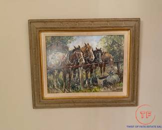 Signed Oil on Board "The Hitching Rail" by LESLIE COPE (1988)