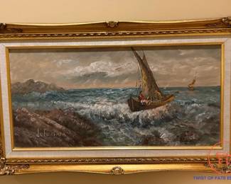 Original Oil on Canvas "Stormy Sea" by GIUSEPPE DE FLORENTIS (Italian 20th C)